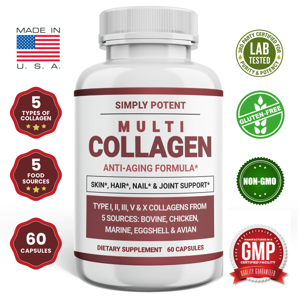 Multi Collagen Peptides Powder Capsules, 60 Type I II III V X Hydrolyzed Collagen Pills, Keto & Paleo Diet Friendly Gluten Free All-In-One 5 Collagen Supplement for Skin Hair Nails Joints - Pack of 2