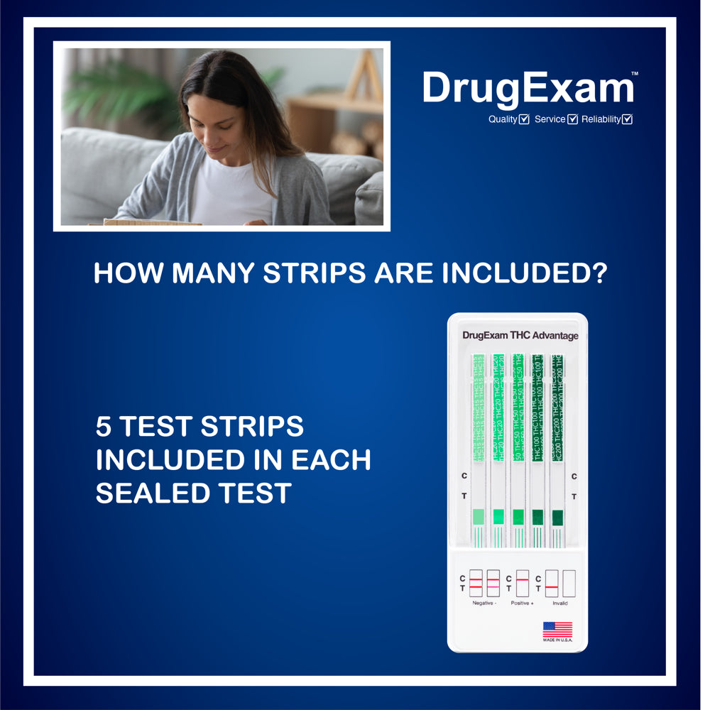 5 Pack - Drugexam THC Advantage Made in USA Multi Level Marijuana Home Urine Test Kit. Highly Sensitive THC 5 Level Drug Test Kit. Detects at 15 Ng/Ml, 20 Ng/Ml, 50 Ng/Ml, 100 Ng/Ml and 200 Ng/Ml.