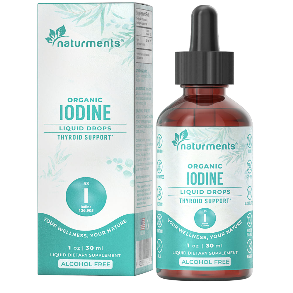 Naturments Iodine Supplement Organic Liquid Drops | Thyroid Support, Hormone Balance, Optimal Weight and Detox Cleanse | Potassium Iodide | Non-Gmo, Vegan, Alcohol-Free (1 Year Supply) 1 Fl Oz- 30Ml