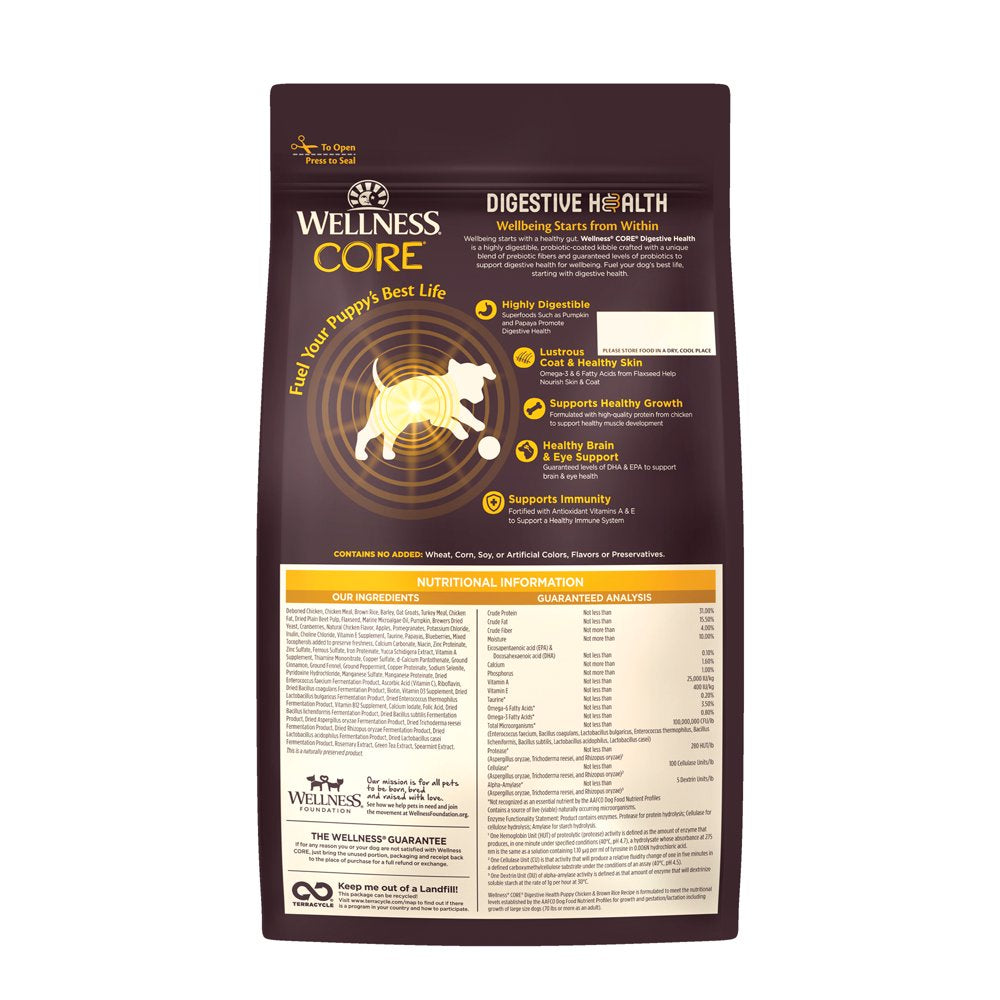 Wellness CORE Digestive Health Dry Puppy Food with Grains, 4 Pound Bag, Chicken Dog Food, Sensitive Stomach