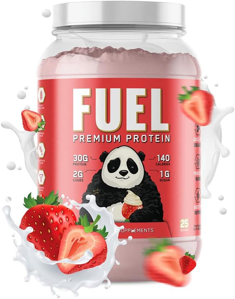 Underground Bio Labs Panda Fuel Premium Protein Non-Gmo Whey,Hydrolyzed Collagen,Casein,Probiotics,Digestive Enzymes, Keto Friendly,Time Release, 25 Servings (Strawberries & Cream)