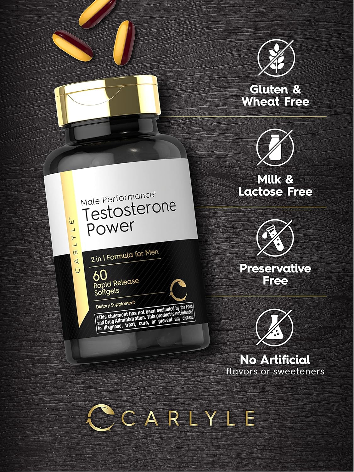 Carlyle Testosterone Power for Men | 60 Rapid Release Softgels | Non-Gmo, Gluten Free Supplement