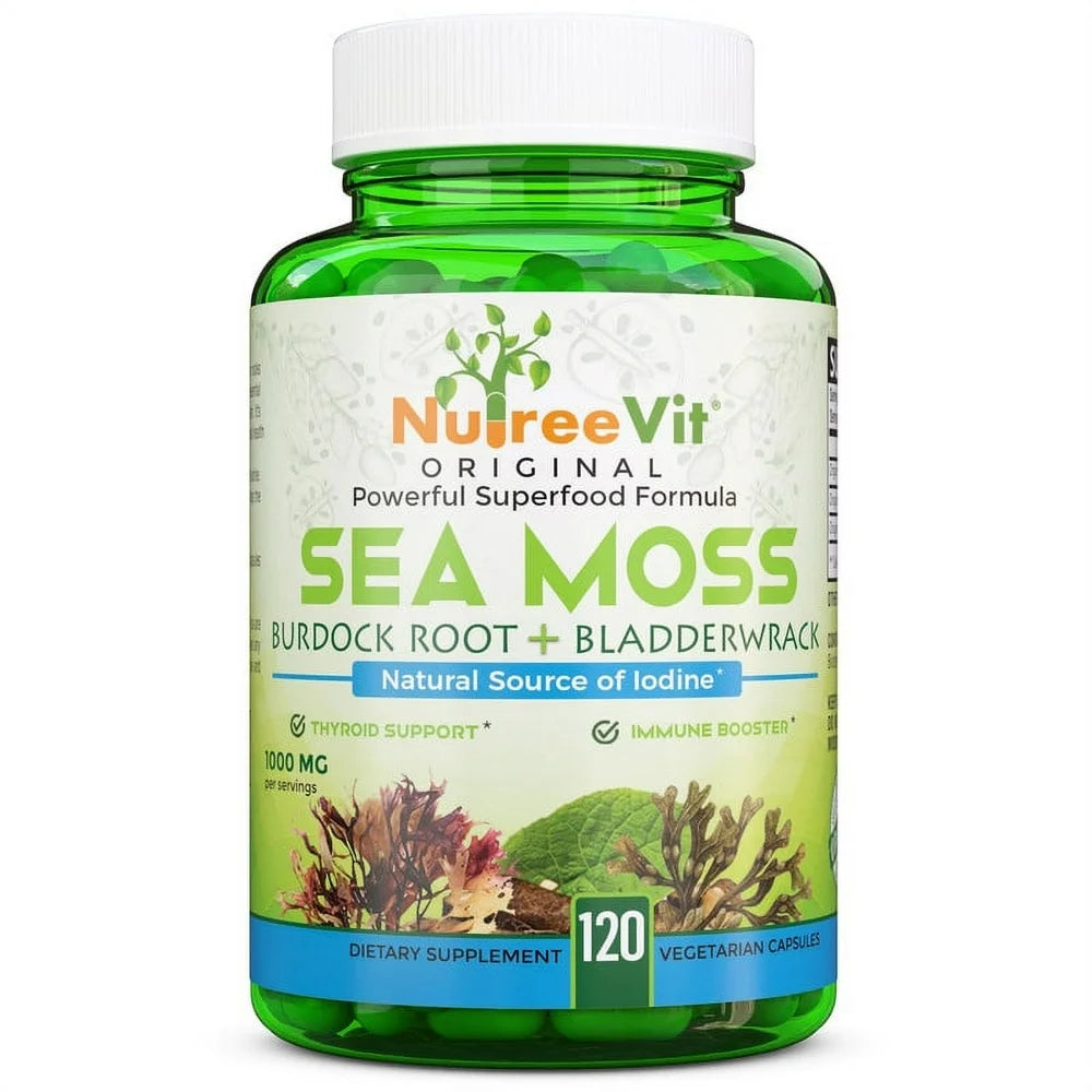 Nutreevit 100% Organic - Sea Moss + Bladderwrack + Burdock Powerful Superfood Formula (60 Count)