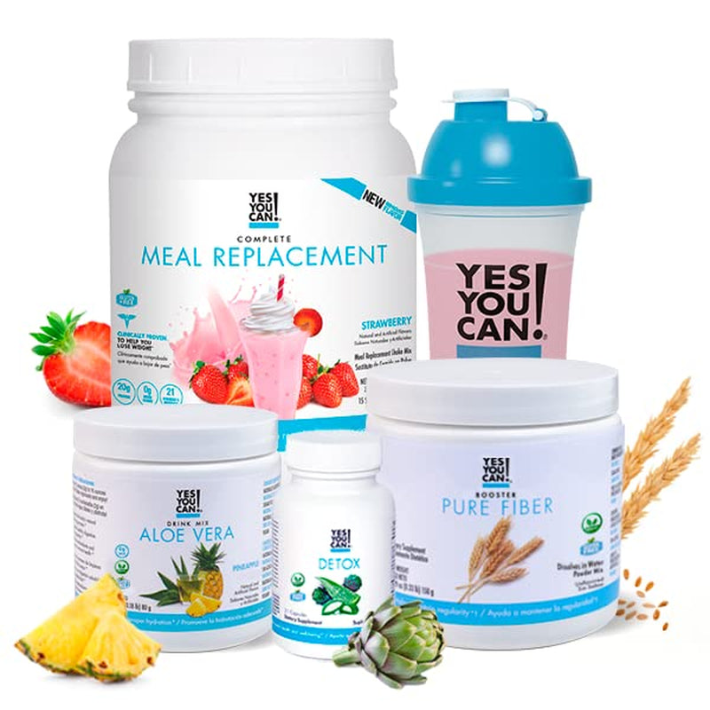 Yes You Can! Detox plus Kit, Daily Cleanse Pure Fiber Meal Replacement, Drink Mix, Shake Booster & Supplement, Body Cleanse Kit for Women, Daily System Cleanse - Strawberry, Aloe Vera Peach Lemonade