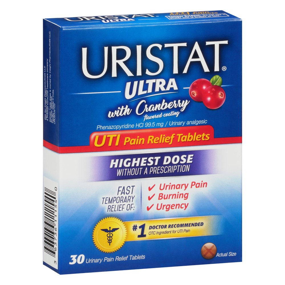 URISTAT Ultra UTI Pain Relief, Cranberry Flavored Coating, 30 Tablets