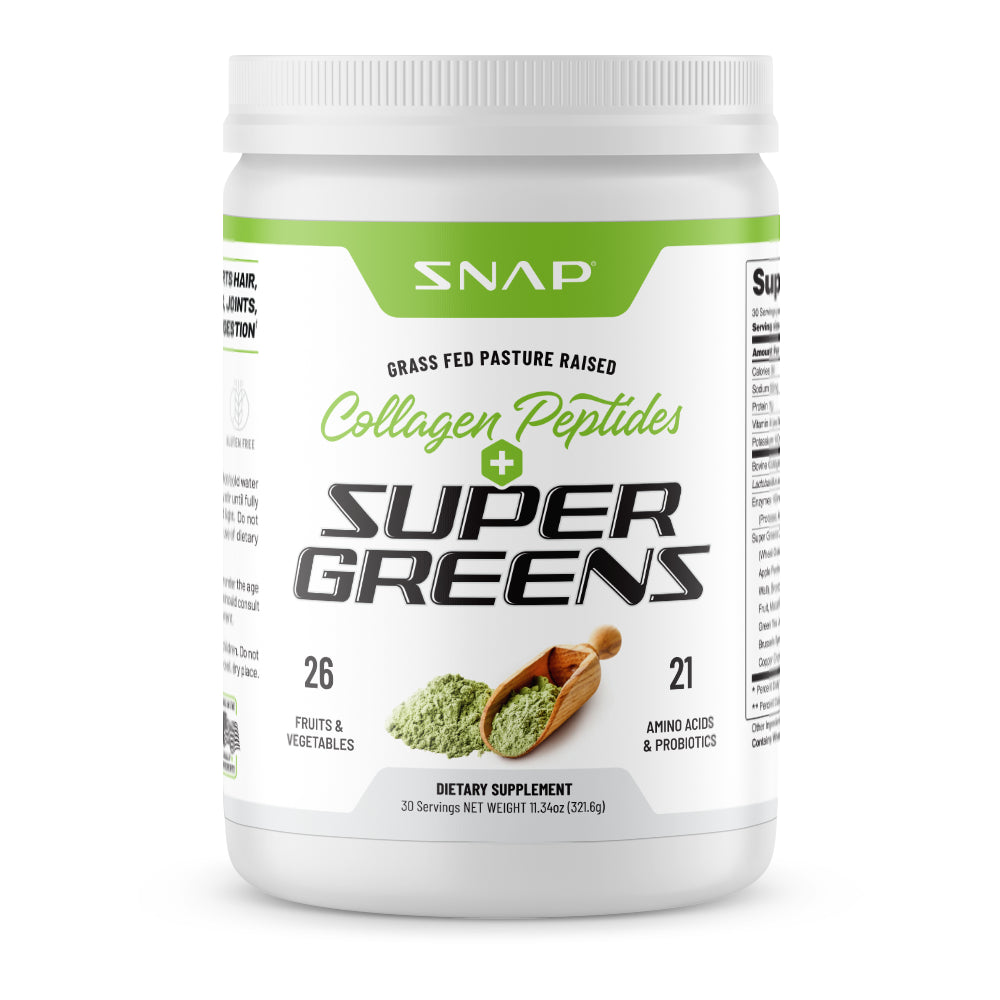 Collagen Peptides Super Greens Powder Snap Supplements - Grass Fed, Non-Gmo, Pasture Raised Superfood - 30 Servings