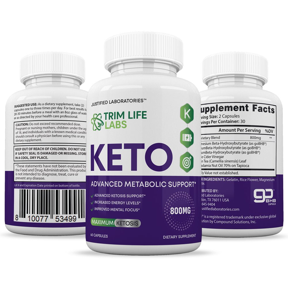 (2 Pack) Trim Life Labs Keto Pills Includes Apple Cider Vinegar Gobhb® 120 Capsules