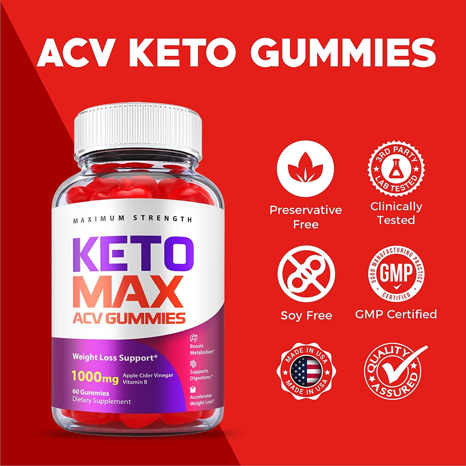 (5 Pack) Keto Max ACV Gummies - Official Formula, Vegan - Keto Max Gummies ACV with Apple Cider Vinegar 1000 Mg Gummy, Vitamin B12, Beet Root Juice, Pomegranate Juice, Ketomax Gummies (300 Gummies)