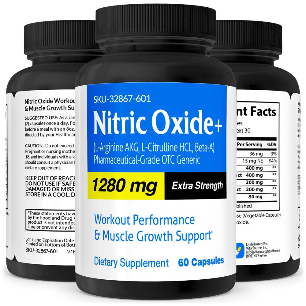 Nitric Oxide Pharmaceutical Grade OTC Nitric Oxide Supplement Booster, Men & Women, 60 Pills, Vitasource