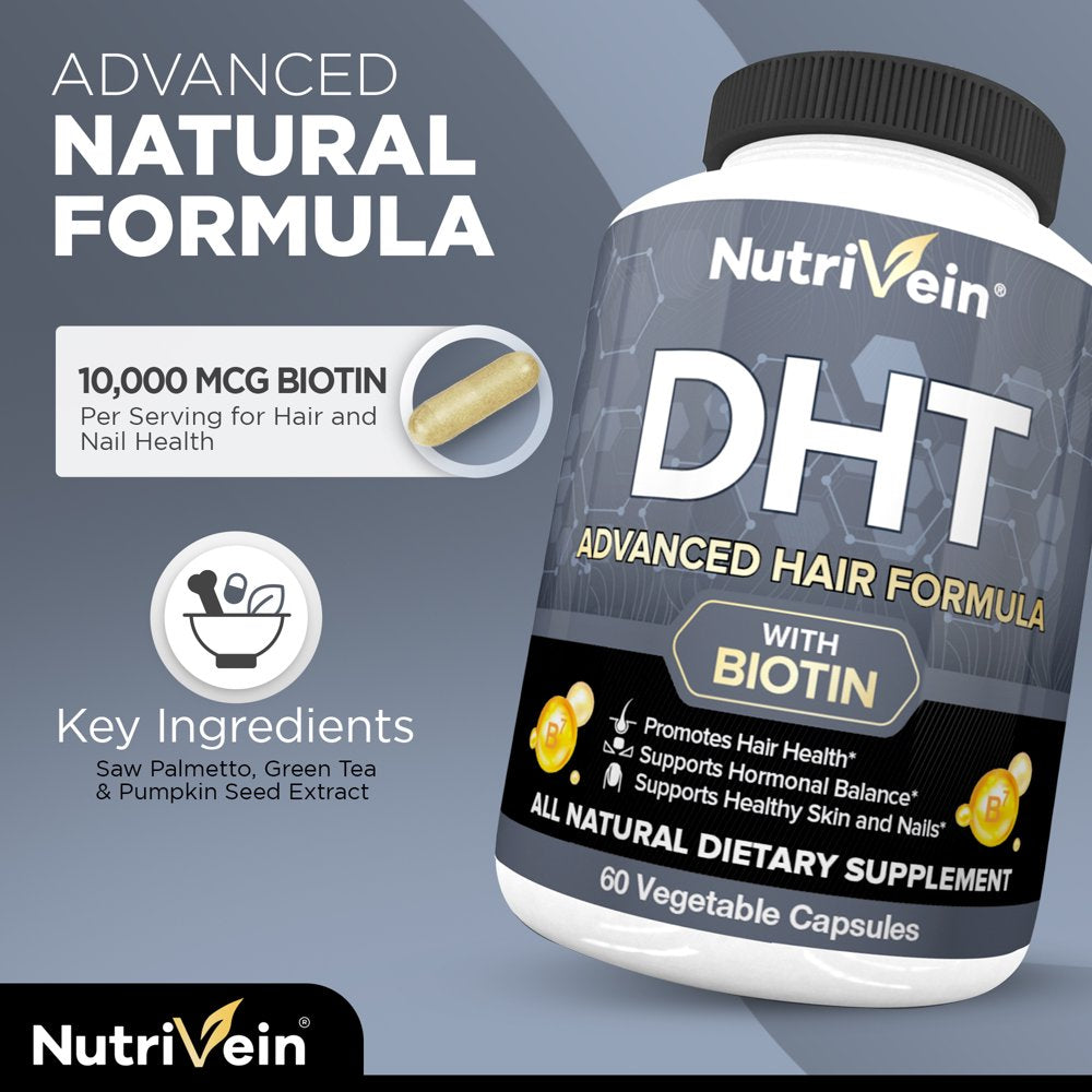 Nutrivein DHT Blocker with Biotin - 60 Capsules - Boosts Hair Growth for Men and Women