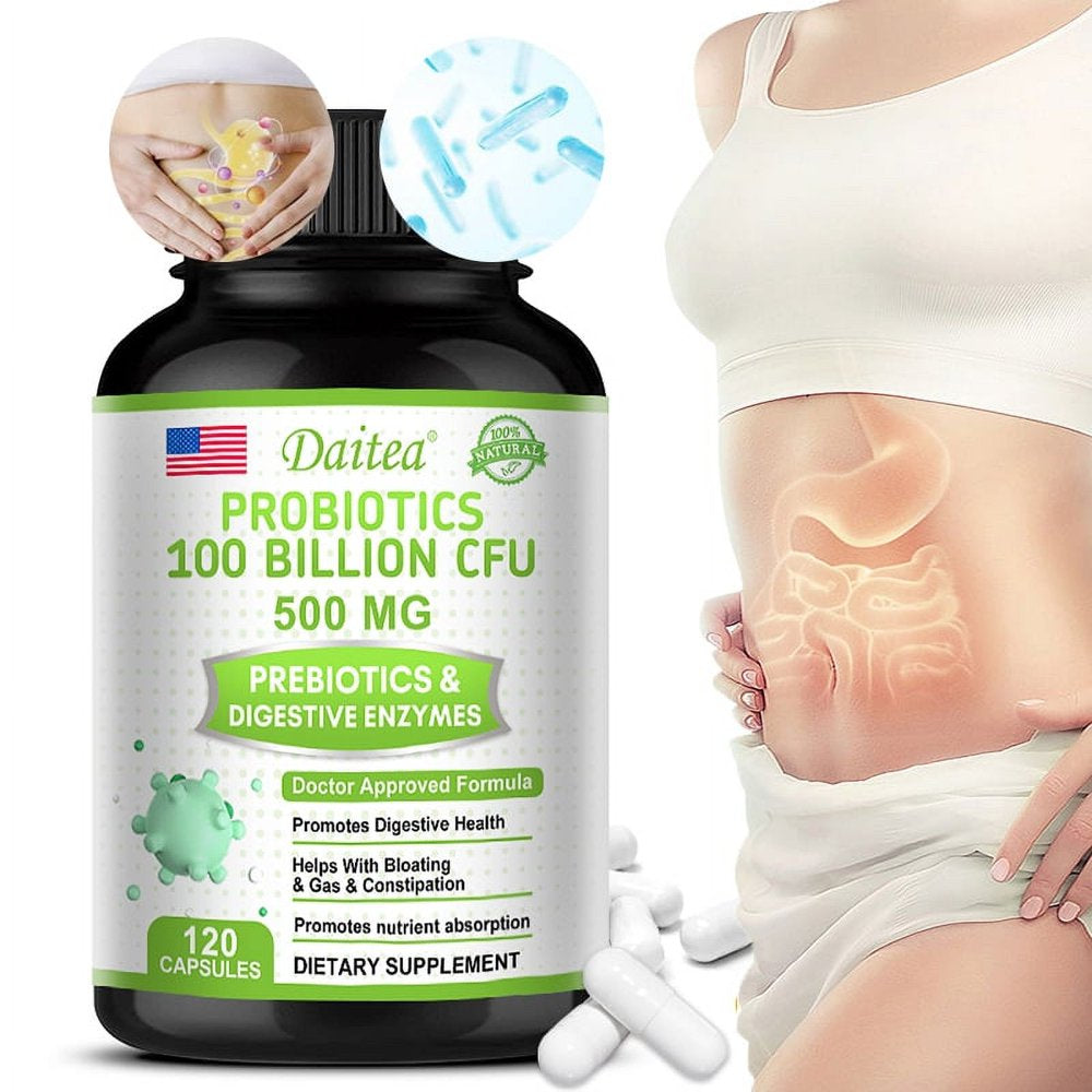 Daitea Probiotics 10 Billion Capsules CFU - 11 Strains + Organic Prebiotics & Digestive Enzymes - Digestive & Gut Health - Supports Occasional Constipation, Diarrhea, Gas & Bloating