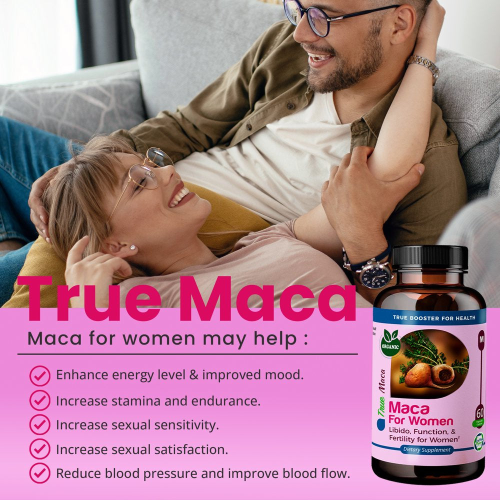 Truemed Maca for Women Libido, Function and Fertility for Female Organic Gelatinized Maca Powder Mood Support, Reproductive Health and Energy 500 Mg 60 Capsules