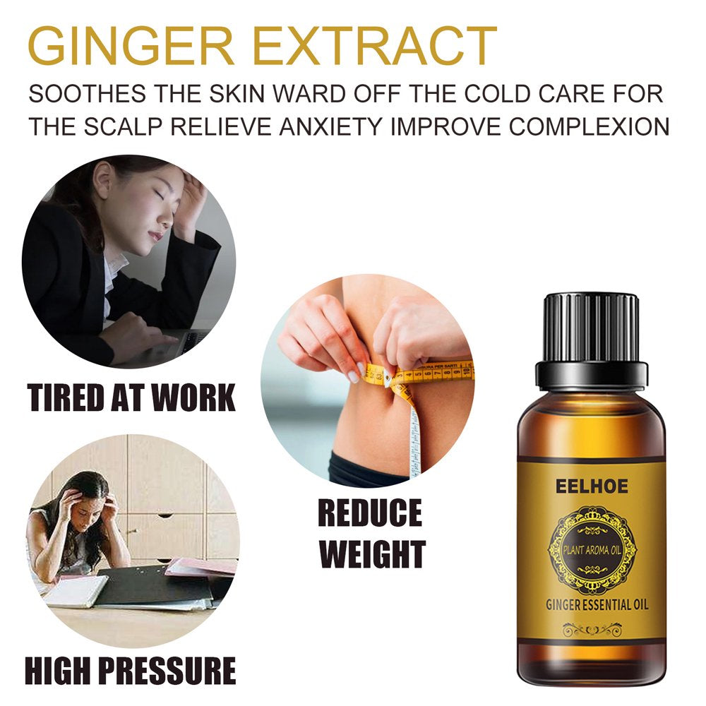 5PCS Pure Ginger Essential Oil,Belly Drainage Ginger Oil,Lymphatic Drainage Ginger Oil,Fat Burning, Weight Loss,30Ml