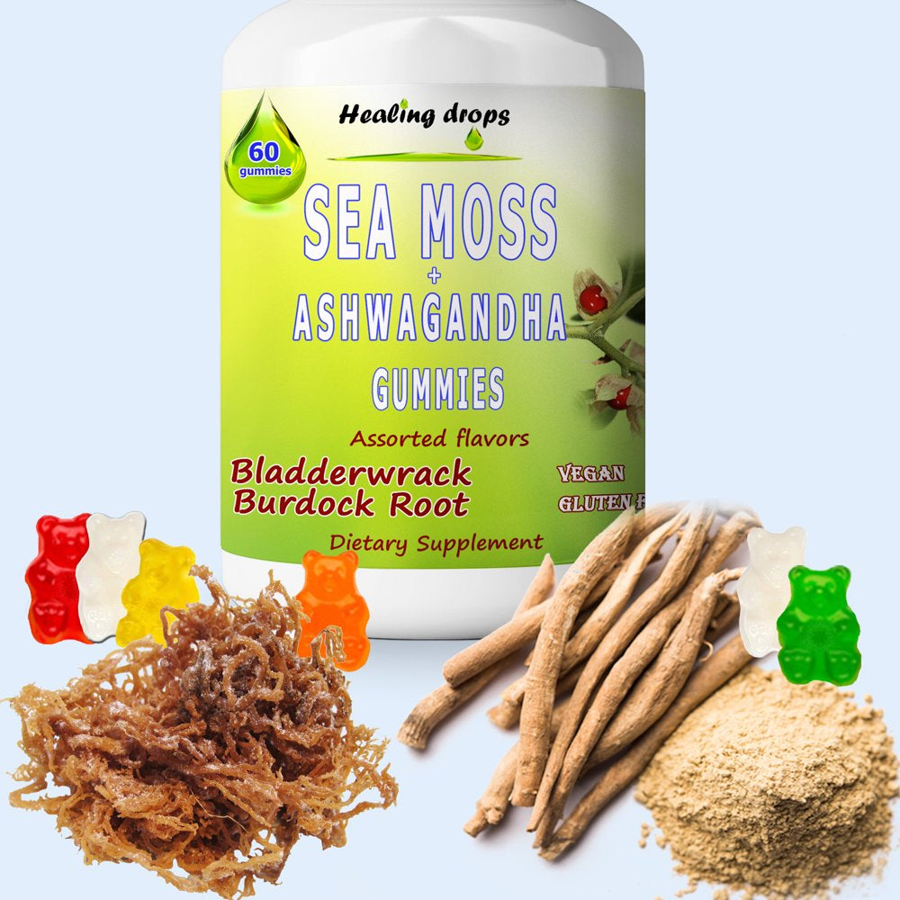 Sea Moss Gummies Ashwagandha with Bladderwrack Burdock Root Alkaline Keto Vegan Non-Gmo Diet by Healing Drops