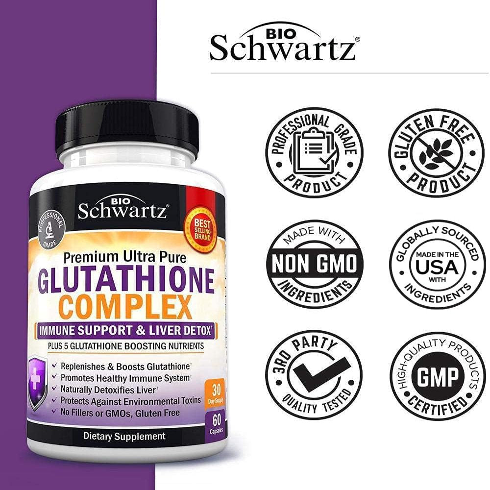 Bioschwartz Glutathione Complex with Milk Thistle Extract | Liver & Immune Support Supplement | 60Ct