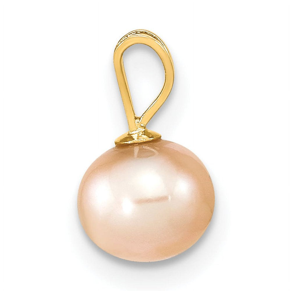 14K Gold 6-7Mm Pink round Freshwater Cultured Pearl Pendant XF522