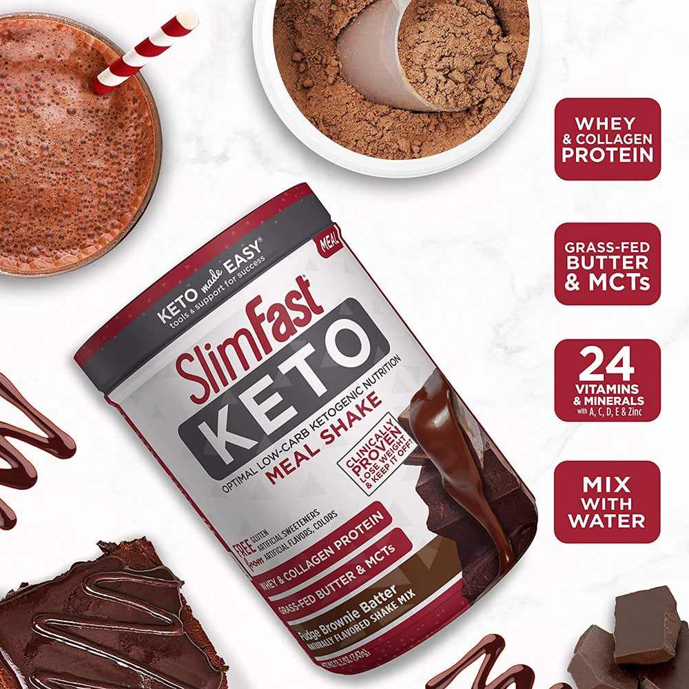 Slimfast Keto Meal Replacement Powder, Fudge Brownie Batter, Low Carb with Whey & Collagen Protein, 10 Servings (Pack of 2)