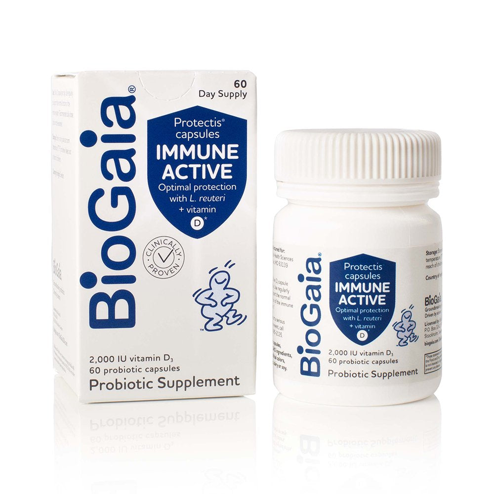 ​​Biogaia Protectis Immune Active Probiotic | Clinically Proven Probiotic + Vitamin D | Supports Immune, Digestive and Overall Health | Probiotics for Men & Women | Capsules | 60 Day Supply