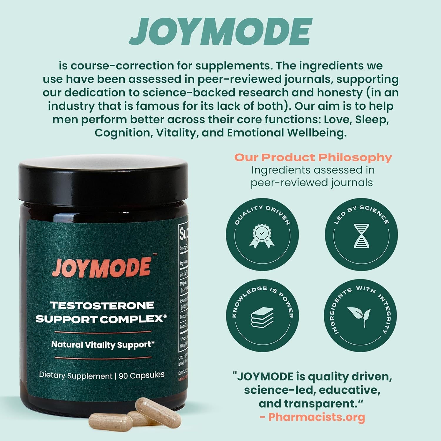 JOYMODE Testosterone Support Complex (90Ct) -Natural Supplement for Men W/Ashwagandha, DIM, Magnesium, Zinc & Boron