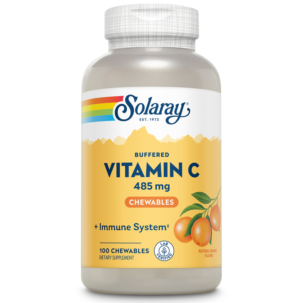 Solaray Chewable Vitamin C, Buffered, Natural Orange Flavor W/ Rose Hips & Acerola Cherry, 100 Chewables