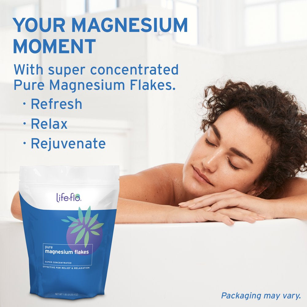 Life-Flo Pure Magnesium Flakes for Bath | Concentrated Magnesium Chloride Crystals, Relaxing & Rejuvenating Soak (1.65 Lbs)