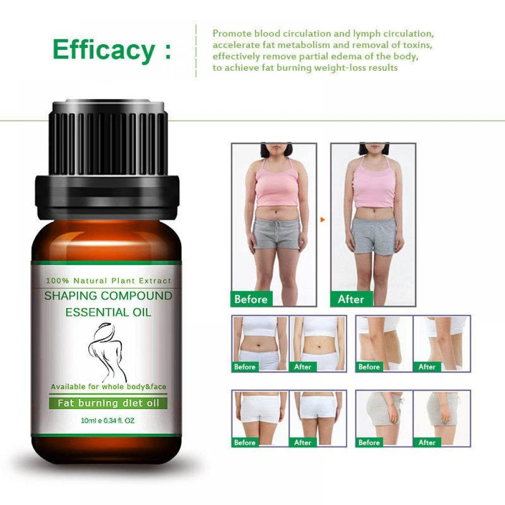 10Ml Body Slimming & Firming Essential Oil Fat Burning Potent Effect Lose Weight Chemical Free Cellulite Oil Massage Treatment for Firming Stomach, Legs, and Arms