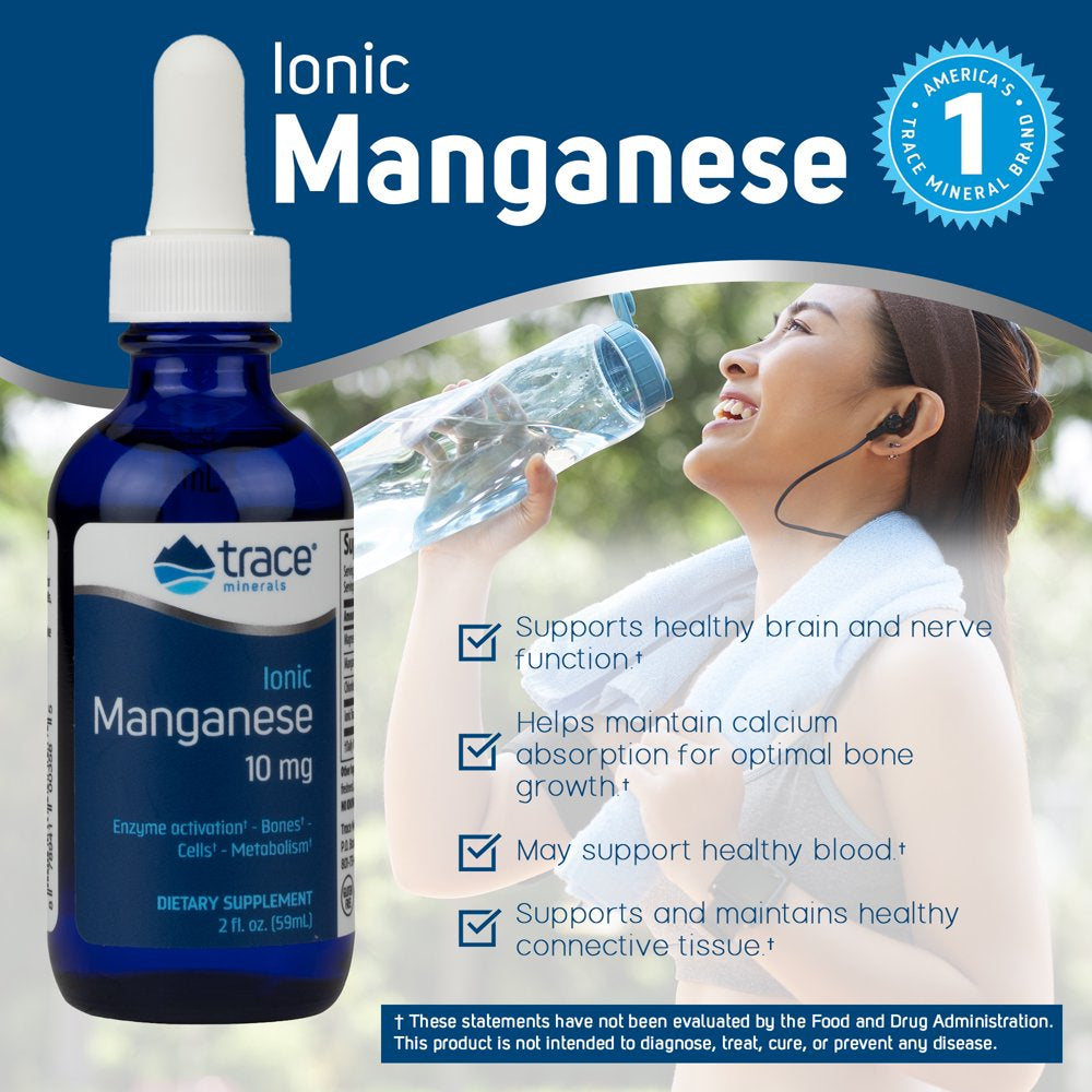 Trace Minerals | Liquid Ionic Manganese | Activates Enzymes & Supports Healthy Metabolism | Non-Gmo, Gluten Free, Certified Vegan | 2Oz 10 Mg per Serving