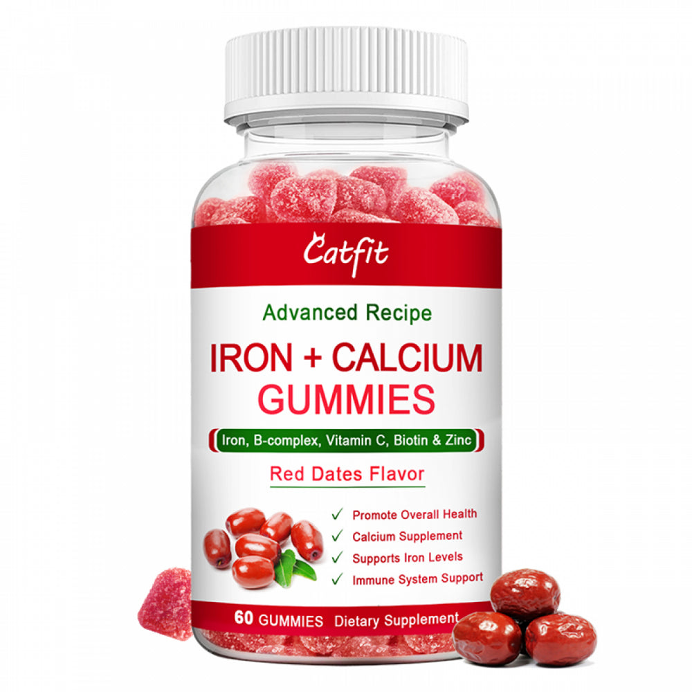 Catfit Iron + Calcium Gummies with Vitamin A, B, C, Diet Supplements for Kids & Adults, Supports Energy - 60 Gummies