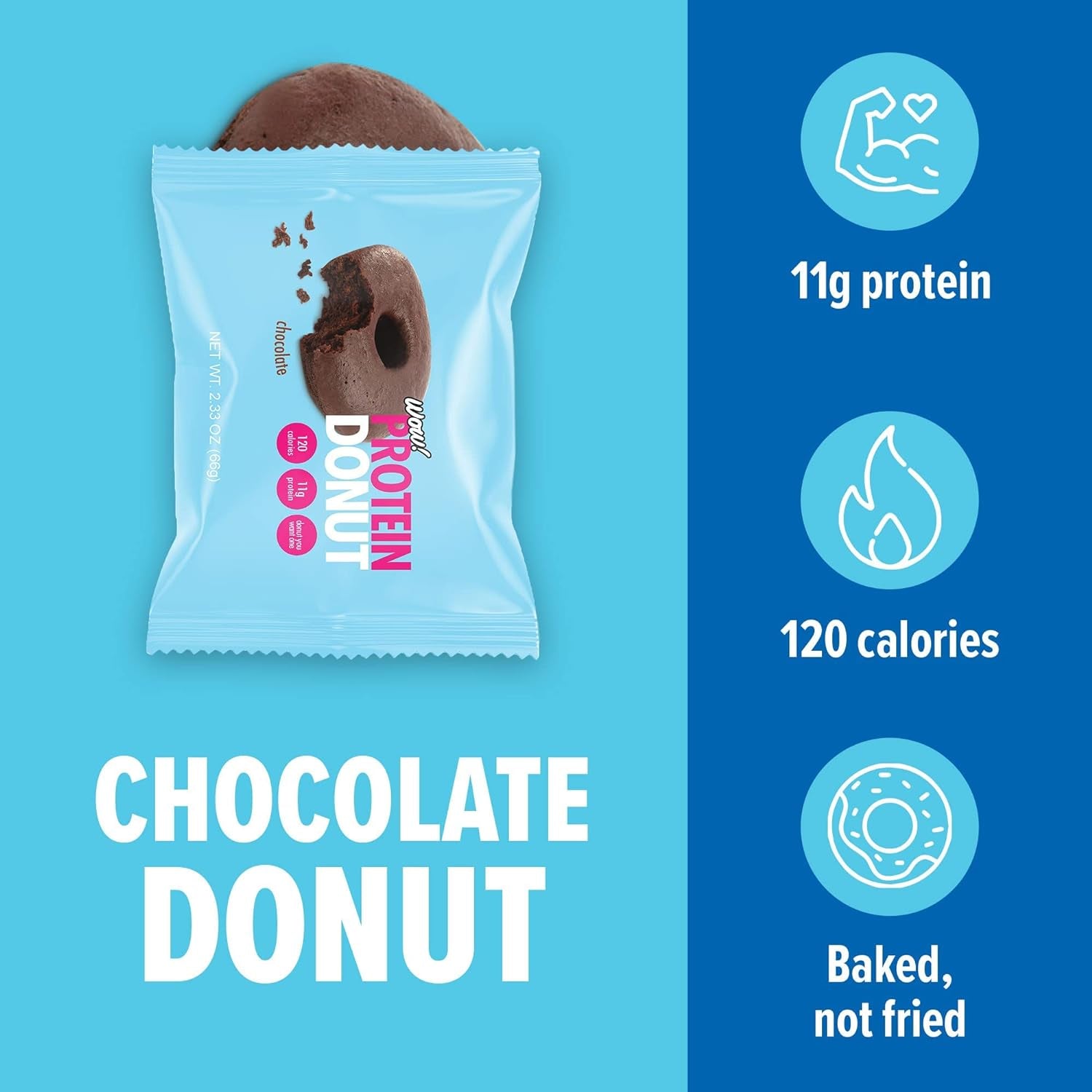 Wow! Protein Donuts, High Protein Snacks, Low Carb, Low Calorie, & Low Sugar, Healthy Snack with 11G of Protein (Chocolate, Pack of 12) (Chocolate, 12 Pack)