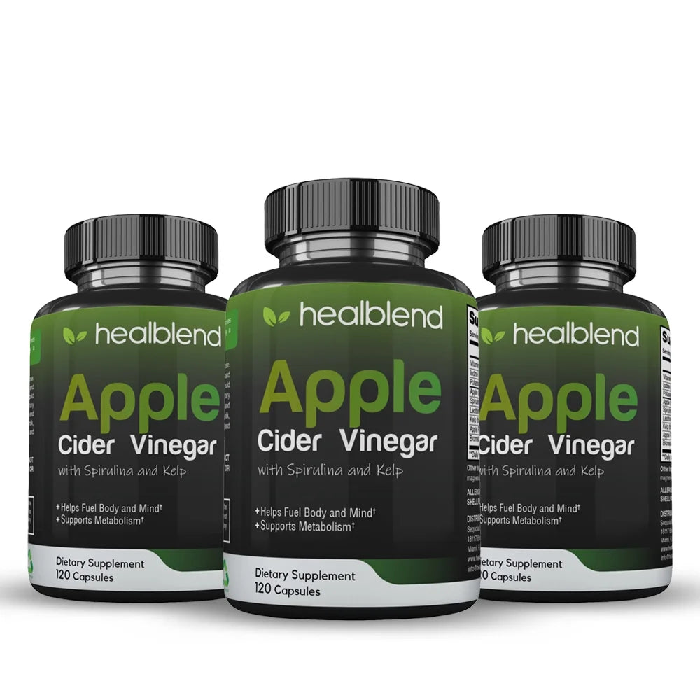 Healblend Apple Cider Vinegar with Spirulina and Kelp – Metabolism, Detox and Immune Support Formula - 3-Pack