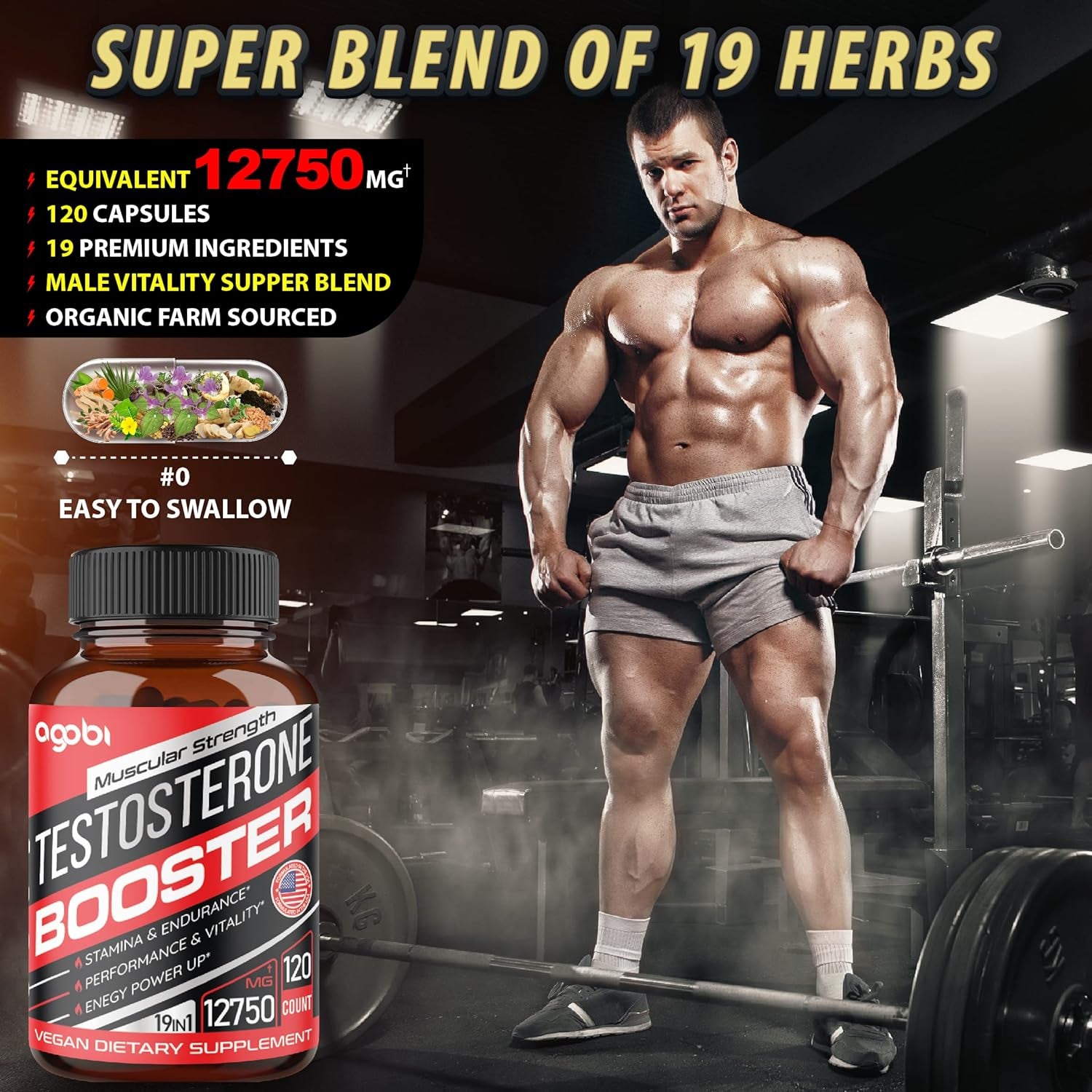 120 Capsules Strength Booster for Men with Horny Goat Weed, Saw Palmetto, Tongkat Ali, Ashwagandha & More - Super Extract Blend Equivalent 12750Mg - Stamina, Endurance & Muscle Support