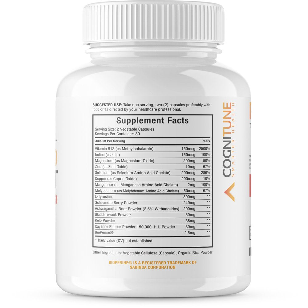 COGNITUNE Natural Thyroid Support for Energy & Metabolism with Iodine, Ashwagandha, Vitamin B12, Magnesium, Selenium & More