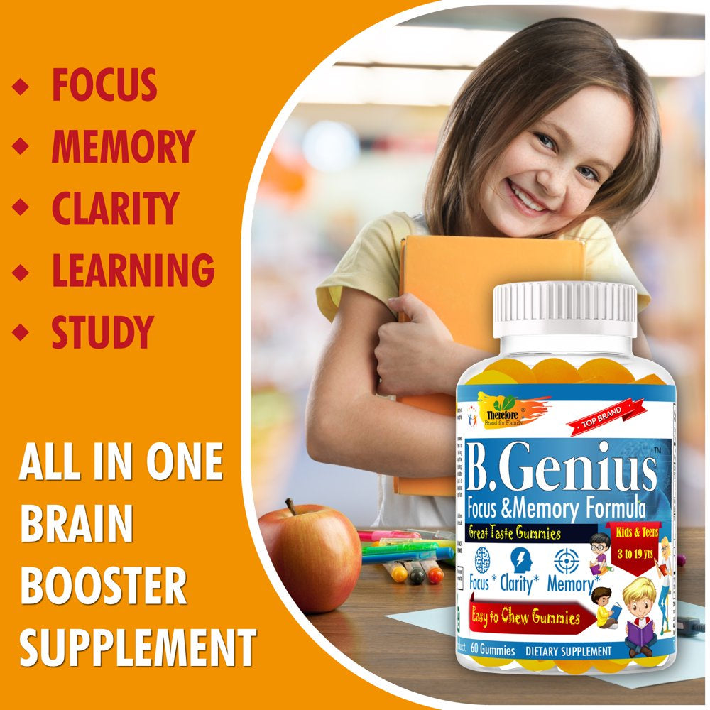 B.Genius Brain Booster Supplement & Brain Support Gummy Vitamins for Kids & Teens, Focus Gummies for Kids