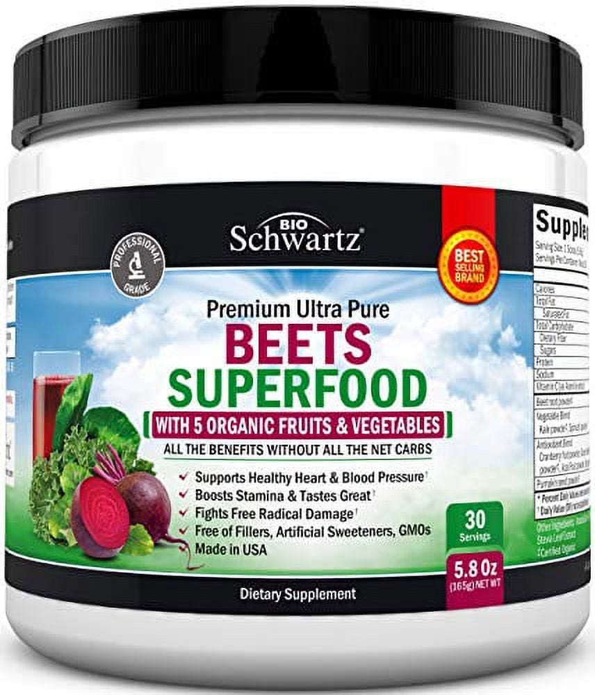 Beets Superfood Powder - Beet Root Powder with Vitamin C - with Organic, Antioxidant Rich Fruits & Vegetables - Boost Stamina - for Healthy Heart Support - Great Tasting & GMO Free - 30 Servings