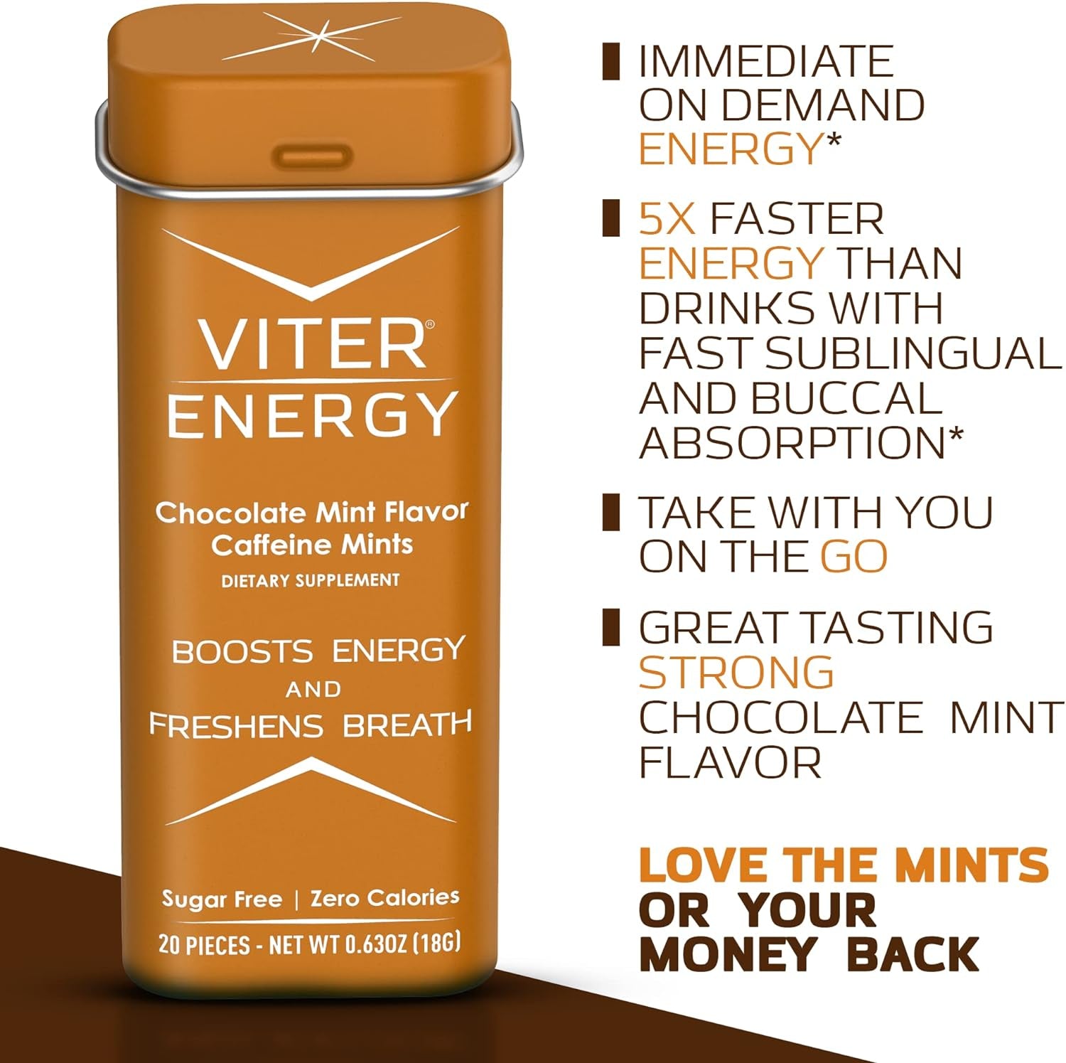 Viter Energy Original Caffeine Mints Chocolate Mint Flavor 6 Pack and 1/2 Pound Bulk Bag Bundle - 40Mg Caffeine, B Vitamins, Sugar Free, Vegan, Powerful Energy Booster for Focus and Alertness