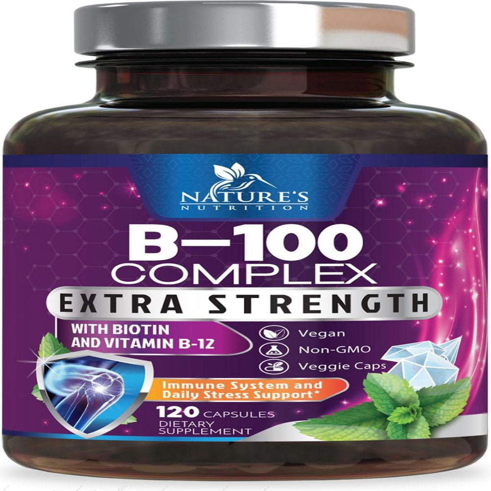 Vitamin B Complex with Vitamin C & Folic Acid - Dietary Supplement for Energy, Immune, & Brain Support - Nature'S Super B Vitamin Complex for Women and Men, Made with Folate - 120 Vegetarian Capsules