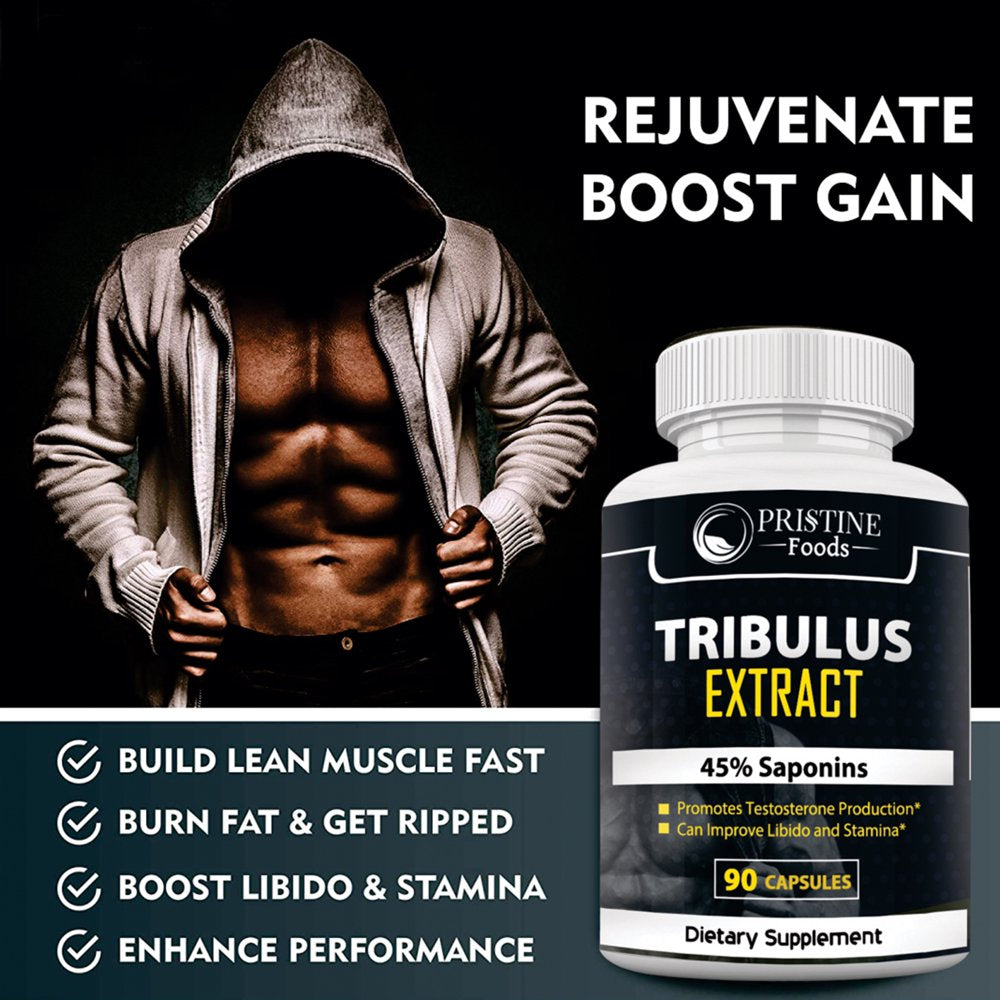 2 Pack Tribulus Extract Testosterone Booster for Men - 45% Saponins Increase Sexual Drive, Libido & Stamina Testosterones Supplement - 90 Capsules