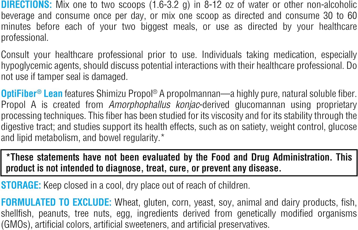 XYMOGEN Optifiber Lean - 100% Natural and Soluble Propolmannan Fiber Powder - Supports Satiety, Cholesterol Metabolism, and Healthy Bowel Movements (3.39 Oz)