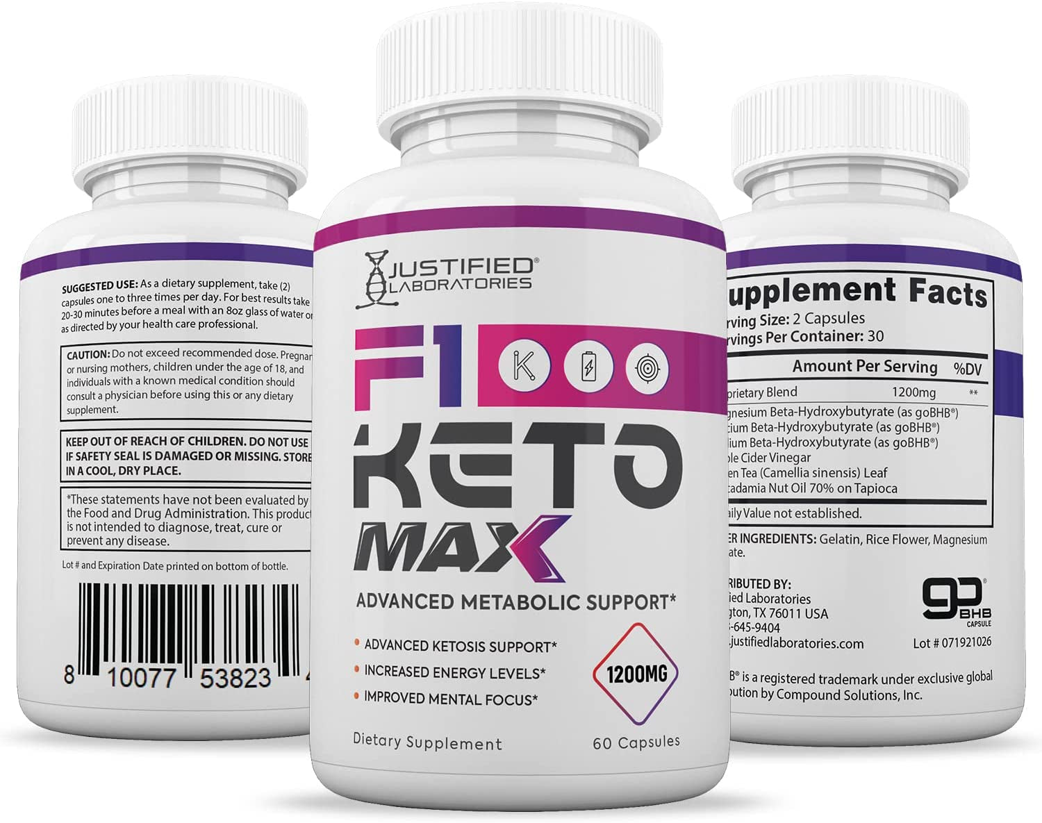 (3 Pack) F1 Keto Max 1200MG Pills Includes Apple Cider Vinegar Gobhb Strong Exogenous Ketones Advanced Ketogenic Supplement Ketosis Support for Men Women 180 Capsules