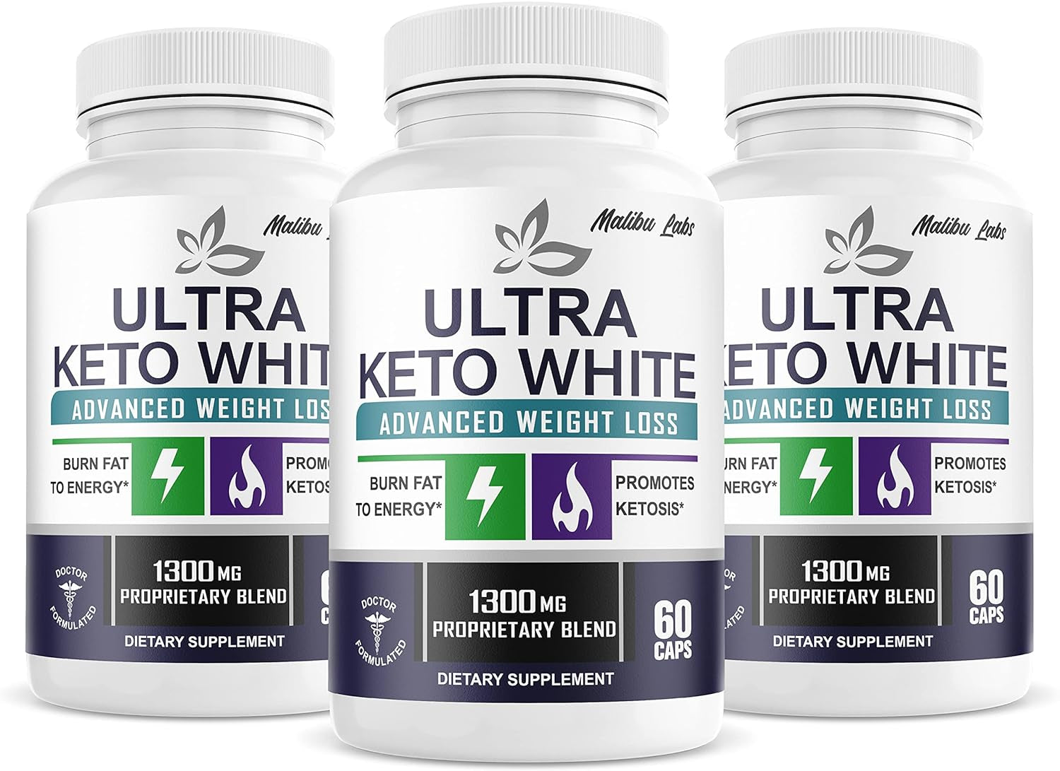 Ultra White Keto, Advanced Ketogenic Pill Shark Formula 1300 MG, Made in the USA, (3 Bottle Pack), 90 Day Supply