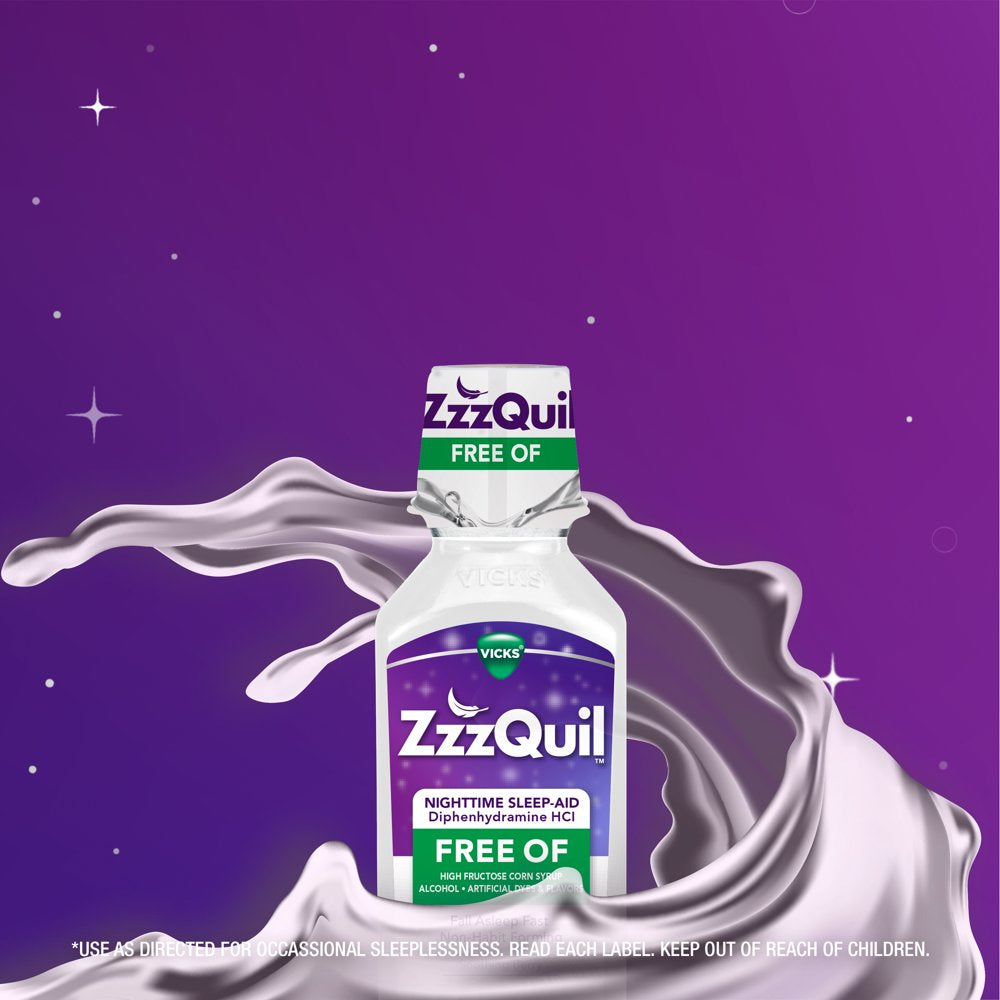 Vicks Zzzquil Nighttime Sleep Support Liquid, Over-The-Counter Medicine, Alcohol-Free, Berry,12Fl Oz