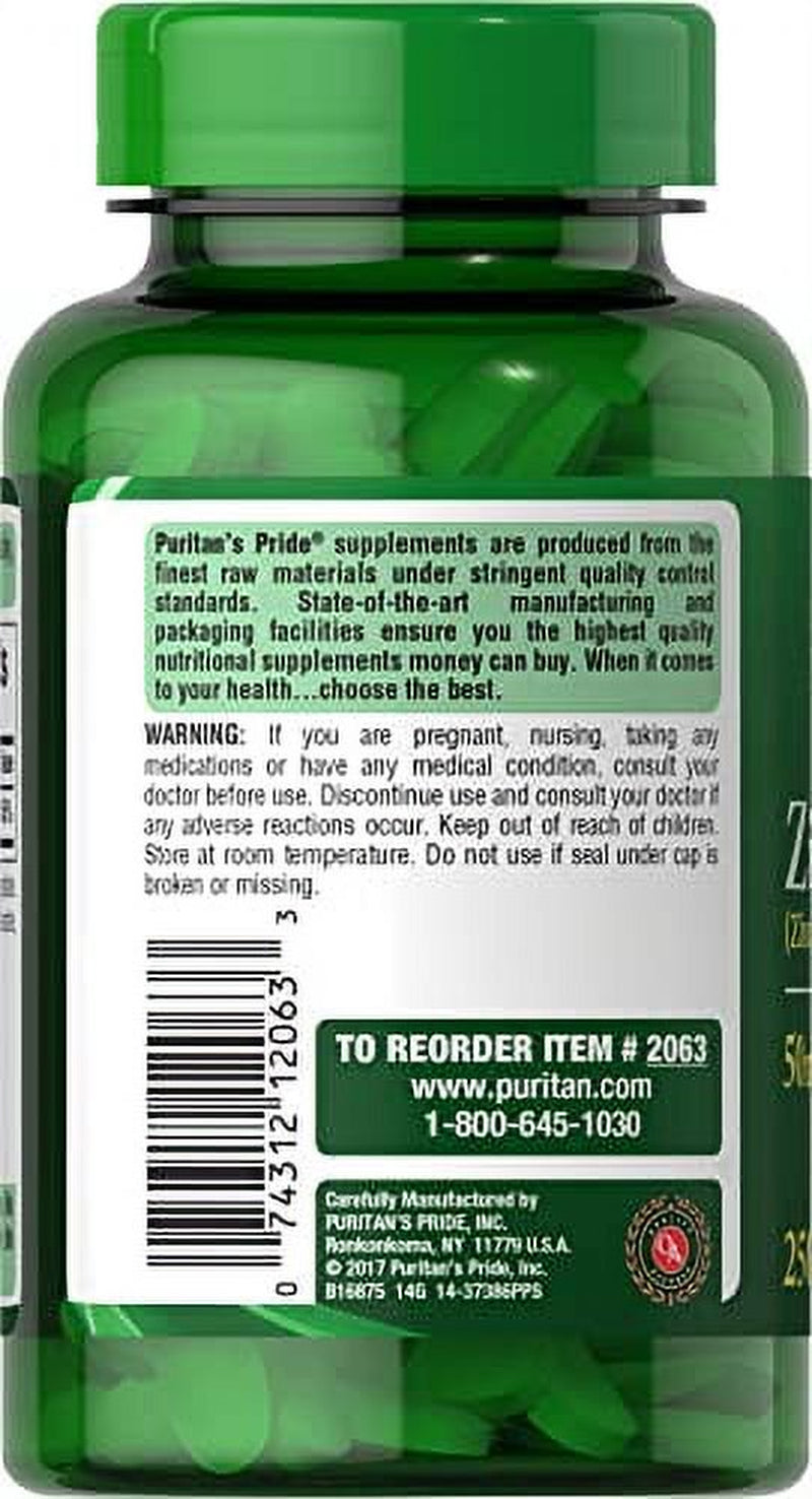 Puritan'S Pride Zinc 50 Mg to Support Immune Health Tablets, 250 Count