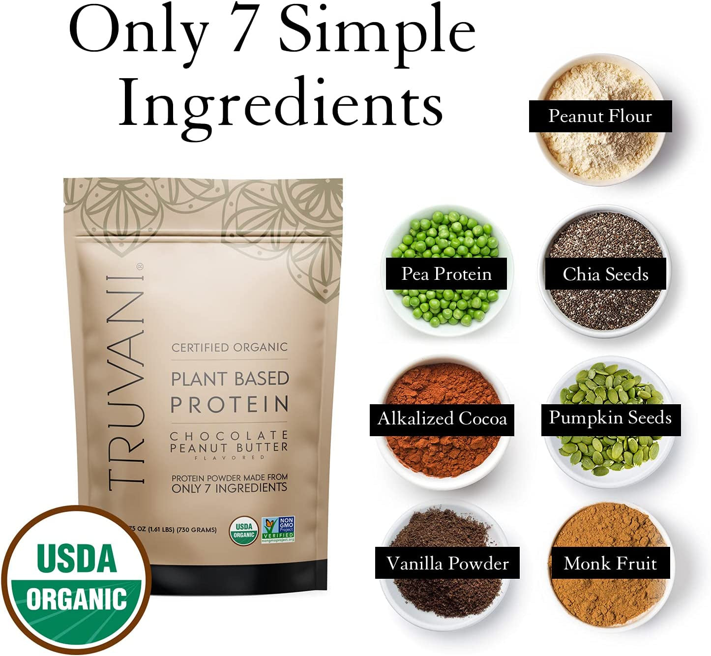 Truvani Plant Based Protein Powder Bundle - USDA Certified Organic, Vegan, Non-Gmo, Dairy Free, Soy Free, & Gluten Free - 2 Packs of 20 Servings Each (Chocolate & Chocolate Peanut Butter)