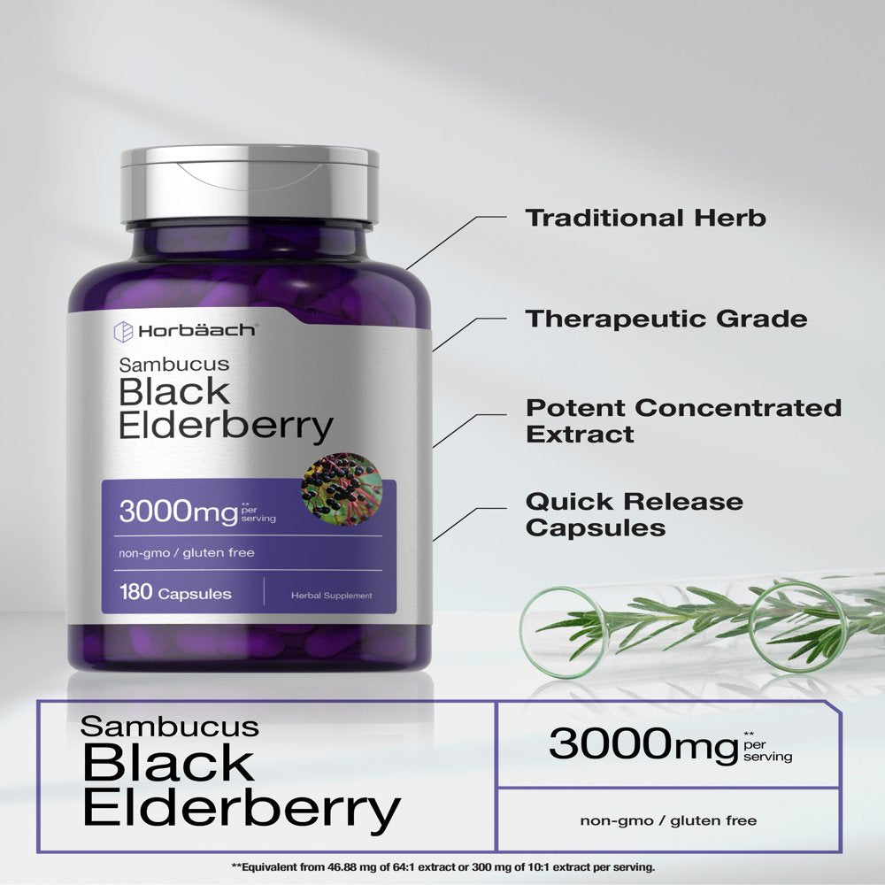Black Elderberry Capsules 3000Mg | 180 Pills | by Horbaach