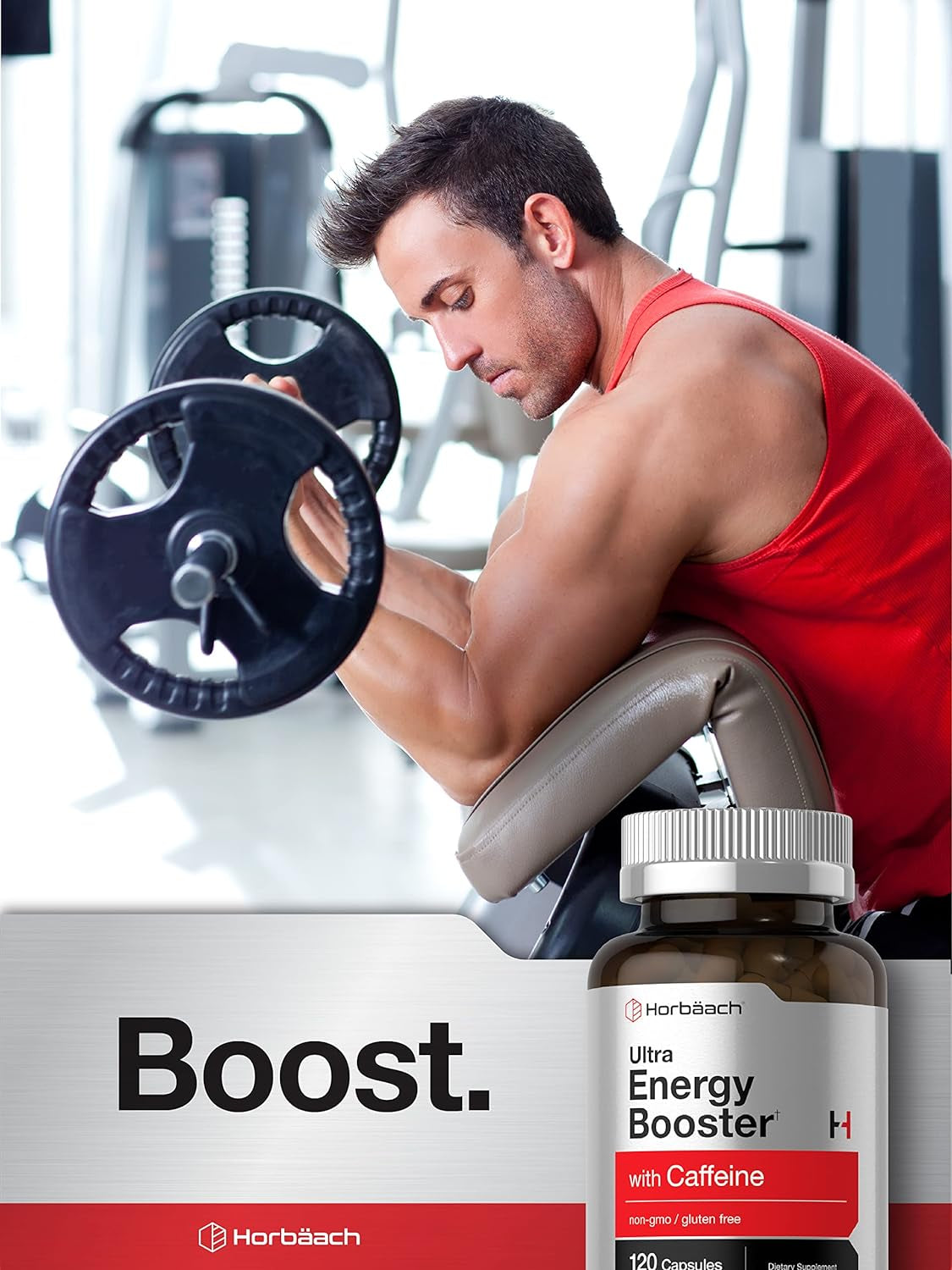 Ultra Energy Supplement | 120 Capsule Pills | with Caffeine & Vitamin B12 | Daily Energy Booster | Non-Gmo, Gluten Free | by Horbaach