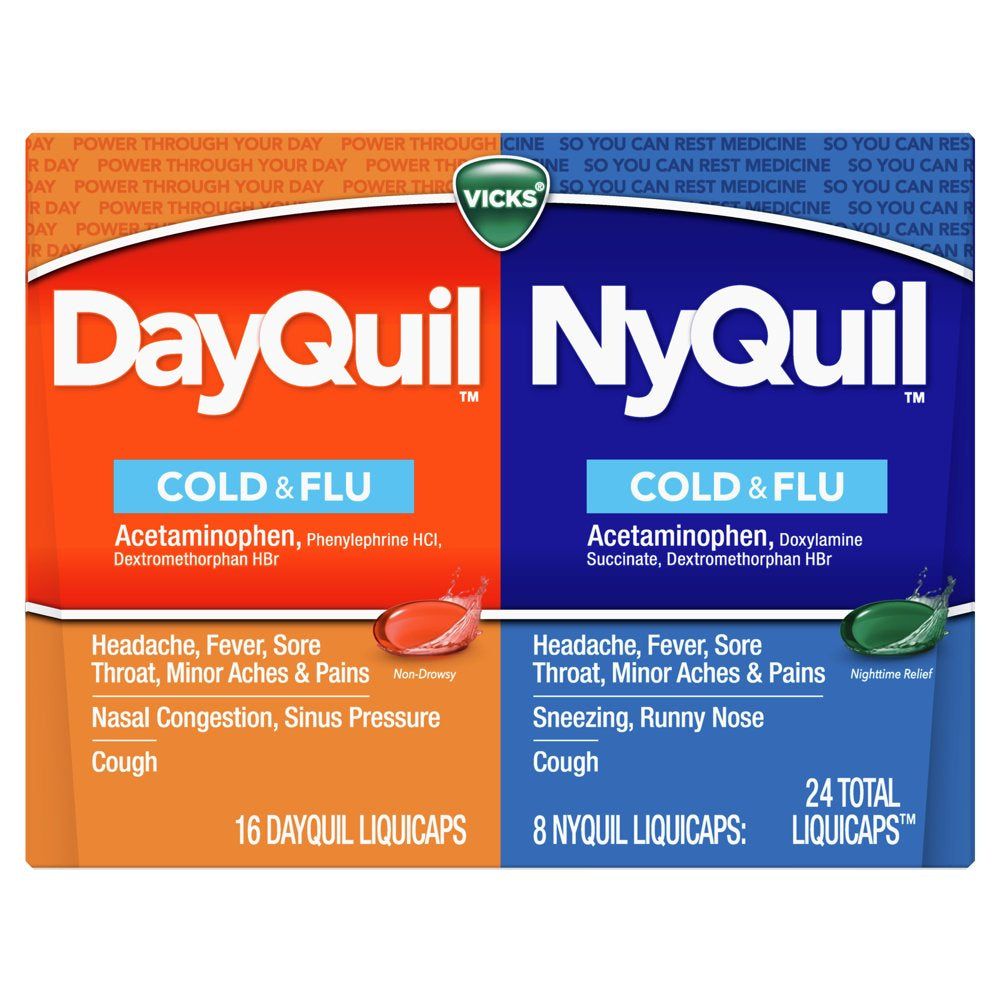 Vicks Dayquil & Nyquil Liquicaps, Cold, Cough and Flu Medicine, Over-The-Counter Medicine, 24 Ct