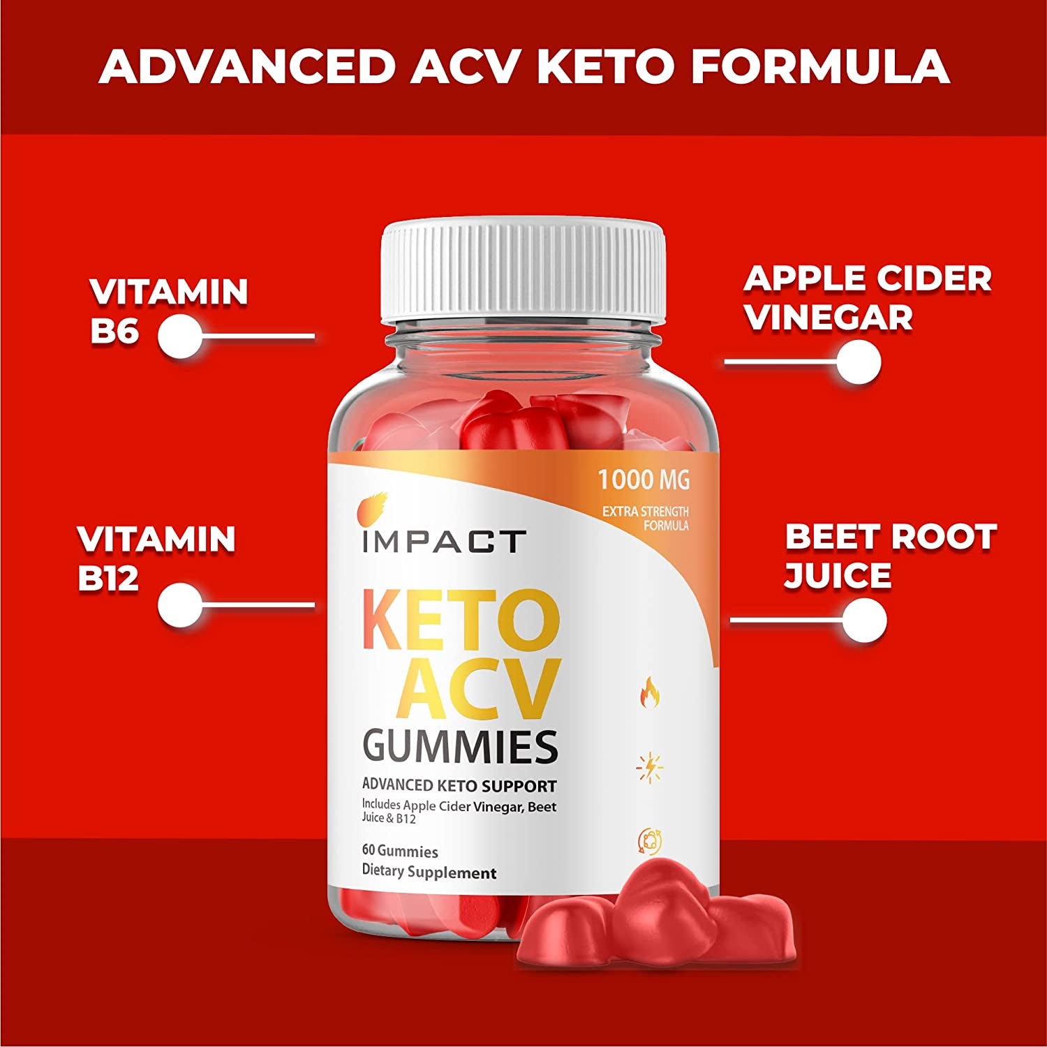 (2 Pack) Impact Keto ACV Gummies Advanced - Official Formula, Vegan Impact Keto plus ACV Gummies Impact Keto Gummies with Apple Cider Vinegar, Vitamin B12, Beet Root Juice (120 Gummies