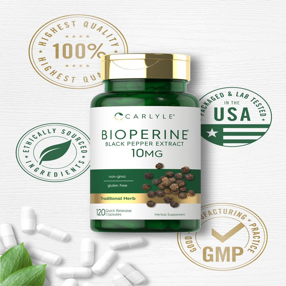Bioperine 10Mg 120 Capsules | Sourced from Black Pepper Extract | by Carlyle