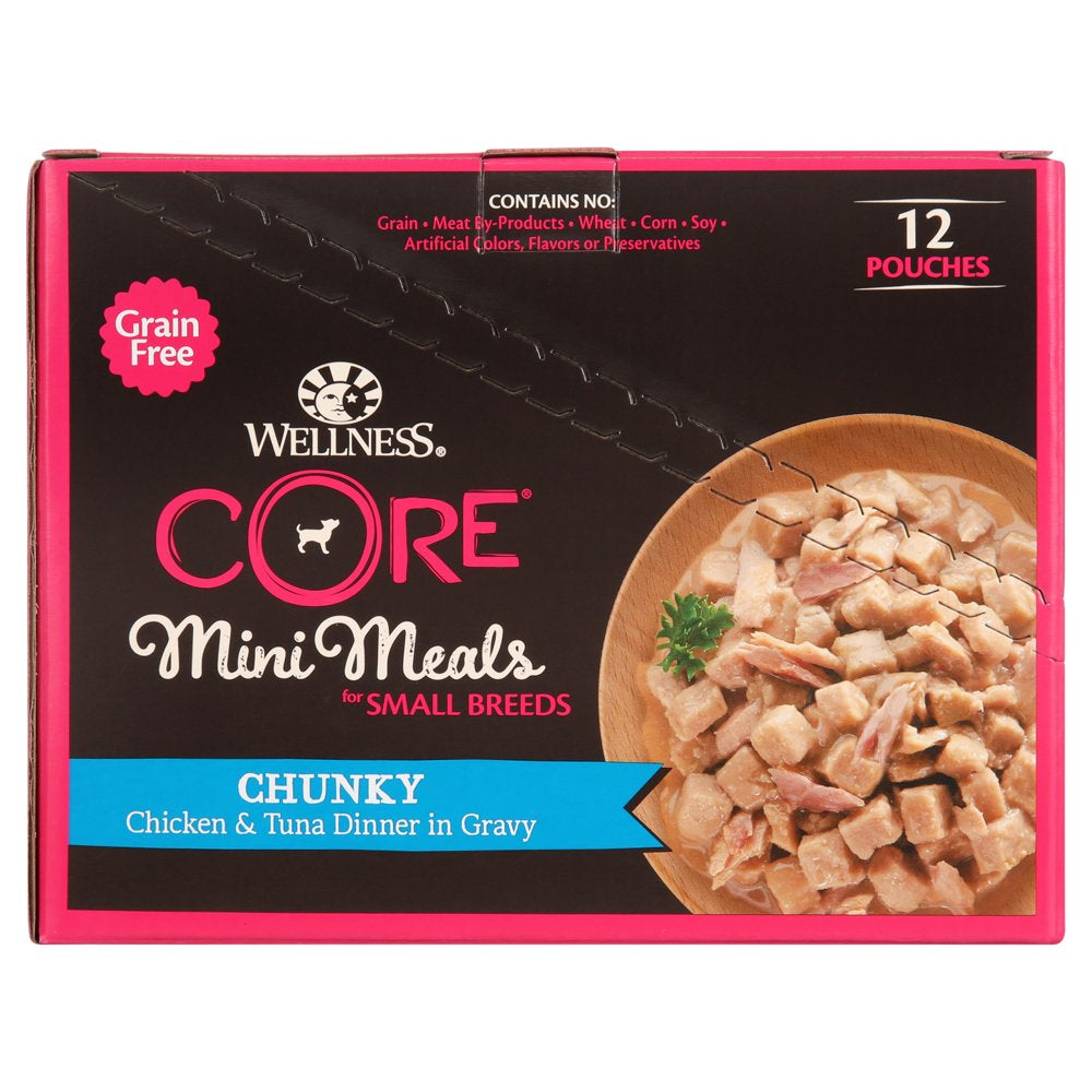 Wellness CORE Natural Grain Free Small Breed Mini Meals Wet Dog Food, Chunky Chicken & Tuna Dinner in Gravy, 3-Ounce Pouch (Pack of 12)